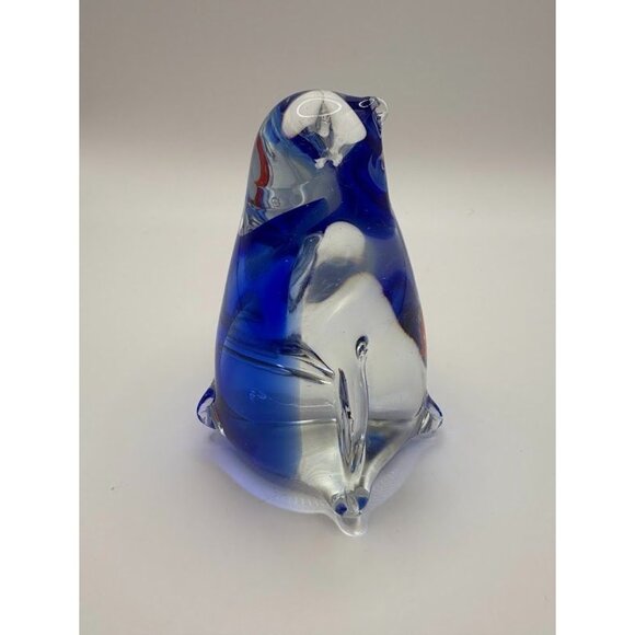 Murano Sommerso Glass Penguin Paperweight Sculpture with Fish Inside - Picture 9 of 9